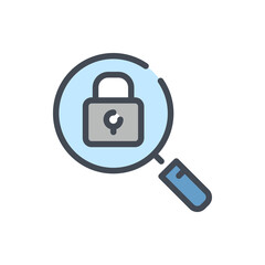 Poster - Magnifying glass and padlock color line icon. Privacy vector outline colorful sign.