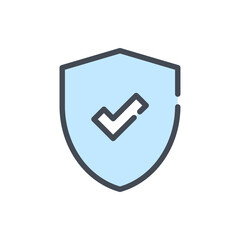 Poster - Shield with check mark color line icon. Safety and protection with tick vector outline colorful sign.