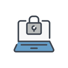Poster - Laptop with padlock color line icon. Access to laptop and Protection of information vector outline colorful sign.