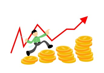 Wall Mural - businessman worker financial uptrend money profit chart stock market flat design cartoon style vector illustration 