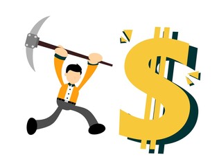 Wall Mural - vector illustration businessman mining dollar money flat design cartoon style