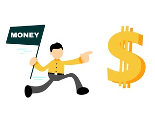 Wall Mural - vector illustration businessman worker run to dollar economy sign flat design cartoon style