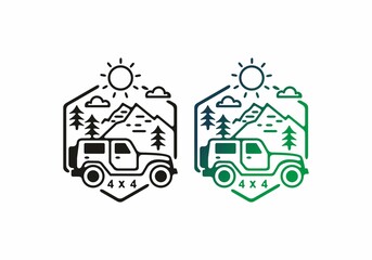 Wall Mural - green black offroad car line art drawing illustration
