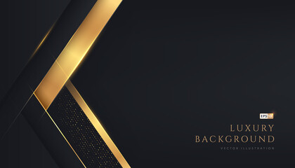 Wall Mural - Abstract geometric overlapping on black background with glitter and golden lines glowing dots golden combinations. Modern luxury and elegant design with copy space. Vector EPS10