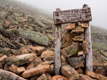 Weathered Trail Sign Along There Cathedral Trail On Katahdin, In Baxter State Park, Maine.