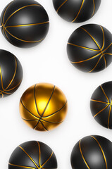 Wall Mural - Many black basketballs with a golden basketball