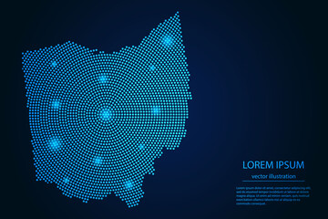 Wall Mural - Abstract image Ohio map from point blue and glowing stars on a dark background. vector illustration.