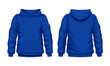 Blue hoodie front and back views. Sweater cotton hooded fashion sweatshirt for everyday wear and expressing streetwear vector style.