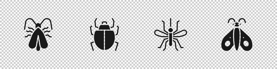 Sticker - Set Clothes moth, Mite, Mosquito and Butterfly icon. Vector