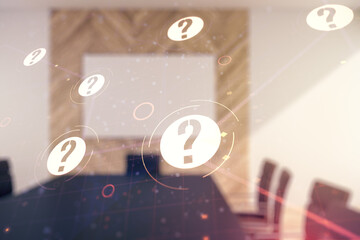 Aufkleber - Double exposure of abstract virtual question mark hologram on a modern meeting room background. Sociology and psychology concept