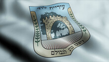 3D Waving Israel City Flag Of Lod Closeup View