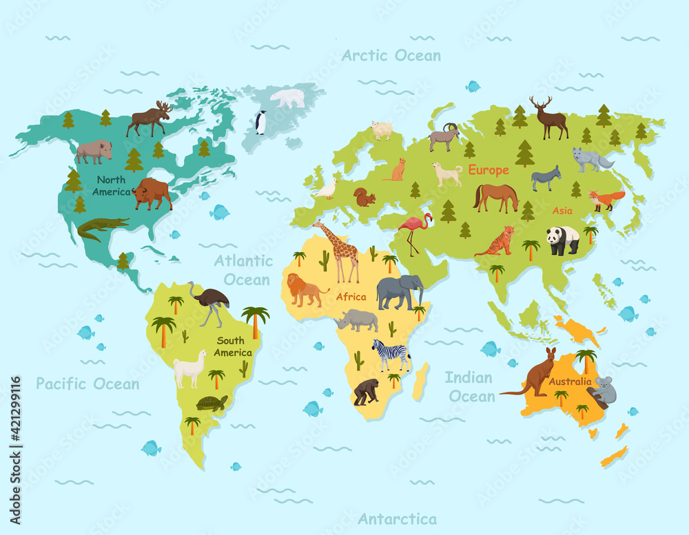 Habitat Animals On World Map Clipart Green Topographic Continents With habitat-animals-on-world-map-clipart-green-topographic-continents-with