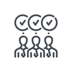 Poster - group of people with check mark line icon. employee approval and joint decision vector outline sign.
