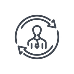 Poster - Personnel change and Staff updating line icon. Businessman replacement and rotating arrows vector outline sign.