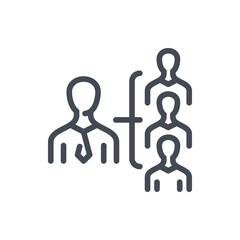 Poster - People organization and Business structure line icon. Employee relationship and Staff hierarchy vector outline sign.