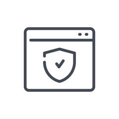 Poster - Website with shield and check mark line icon. Privacy protection and online secure vector outline sign.