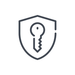 Poster - Shield with key line icon. Privacy, Protection and Security shield vector outline sign.