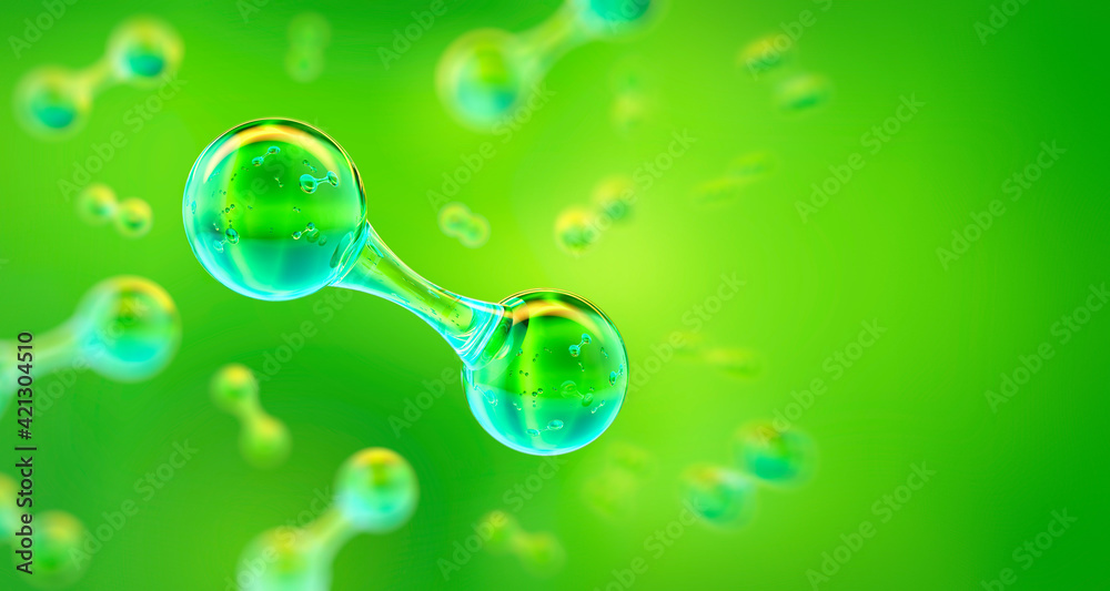 Green Hydrogen H2 gas molecule. Production of green hydrogen energy ...