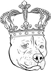 Sticker - draw in black and white of Dog with crown illustration in white background