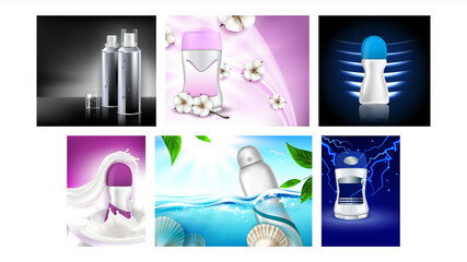 Sticker - Deodorant Antiperspirant Promo Posters Set Vector Illustration