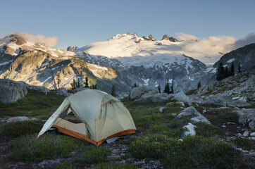 backcountry camp near middle lakes, mount challenger seen in the distance. north cascades national p