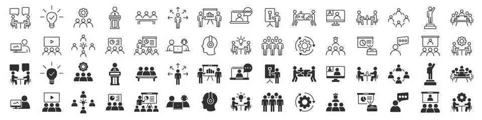Business training and workshop excellent icons collection in two different styles