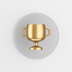 Poster - Winner gold cup icon. 3d rendering round gray key button, interface ui ux element.