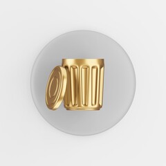 Poster - Gold trash can icon with lid. 3d rendering round gray key button, interface ui ux element.