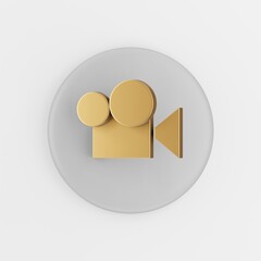 Poster - Icon gold digital video camera flat outline. 3d rendering round gray key button, interface ui ux element.