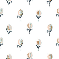 Wall Mural - Seamless tulips spring flowers illustration. Floral background pattern fabric print.