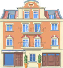 Wall Mural - A traditional orange stone house with a display case on the ground floor.