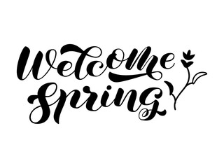 Canvas Print - Welcome Spring brush lettering. Vector stock illustration for poster or banner