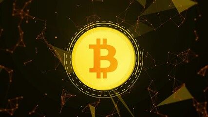 Poster - Modern Abstract Bitcoin Mining Backdrop design Animation 4K. New Bitcoin technology shapes movement backdrop Animation