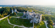 Ogrodzieniec Ruins Of A Medieval Castle. Czestochowa Region, Poland.
Medieval Castle Ruins Located In Ogrodzieniec, Poland. Aerial View.