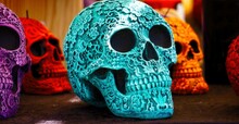 Close-up Of Human Skull On Table