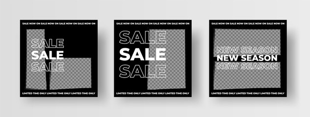 Wall Mural - Sale Banner Vector Design Template Set. Square Banner for Social Media Post. Sale Promotional Web Ad Advertisement Banners with Modern Typography on Dark Background. 