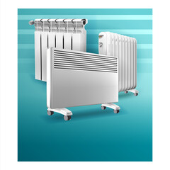 Wall Mural - Heaters Domestic Equipment Promo Poster Vector Illustration