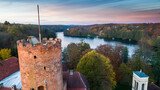 Fototapeta Miasto - Panorama of the city of Łagów and Łagowskie Lake in Poland. View of the Castle of the Knights Hospitaller.