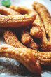 Churros cookies with sugar on a plate macro