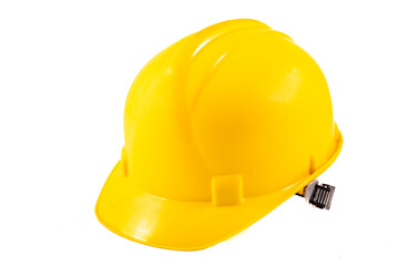 Yellow hard hat for construction workers. Protective clothing and accessories for employees.