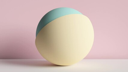 loop animation of colorful hemispheres rotating, 3d ball spinner, layers opening, motion design, primitive shapes isolated on pink background. Live image, modern minimal continuous sequence
