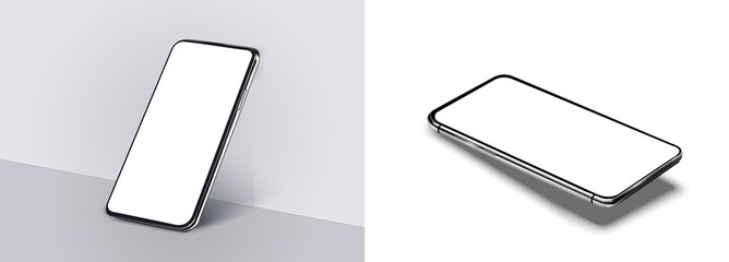 Aufkleber - Realistic smartphone. Template for infographics or presentation UI, UX. Mobile phone mockup with blank screen in different isometric perspective. Vector illustration