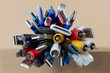© ArieStudio - Heap a Lot Of USB (Universal Serial Bus)  cables Connectors plugs universal standart for computer different types cables and Ports peripheral. Close up top view in cardbox