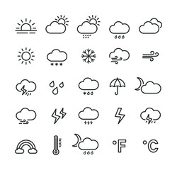 Wall Mural - weather line icon set with editable stroke. outline collection of meteorology symbols. vector illust