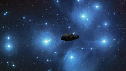 Wall Mural - interstellar asteroid oumuamua arriving from pleiades star cluster. oumuamua 3d model: credit: eso/m