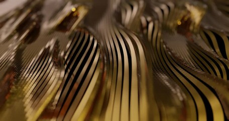 Poster - beautiful abstract wave technology background with golden glitter and sparkling light. digital motion graphic, metal effect, corporate and technology concept. VJ 4K loop