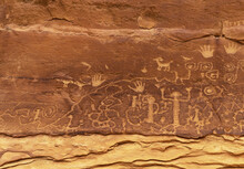 Petroglyph Pecked In Rock Face By Pueblo Native American People Along Petroglyph Point Trail, Mesa Verde National Park, Colorado, United States Of America (USA).
