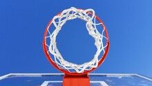 Low Angle View Of Basketball Hoop Against Clear Blue Sky