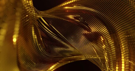 Poster - abstract background 3d gold shiny structure. wavy glitter and sparkles with wave motion. 4k seamless