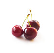 Three red cherries isolated on white background.